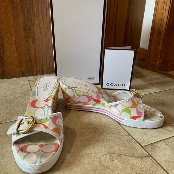 Coach logo multi Perry white wedge sandals - Picture 3 of 7